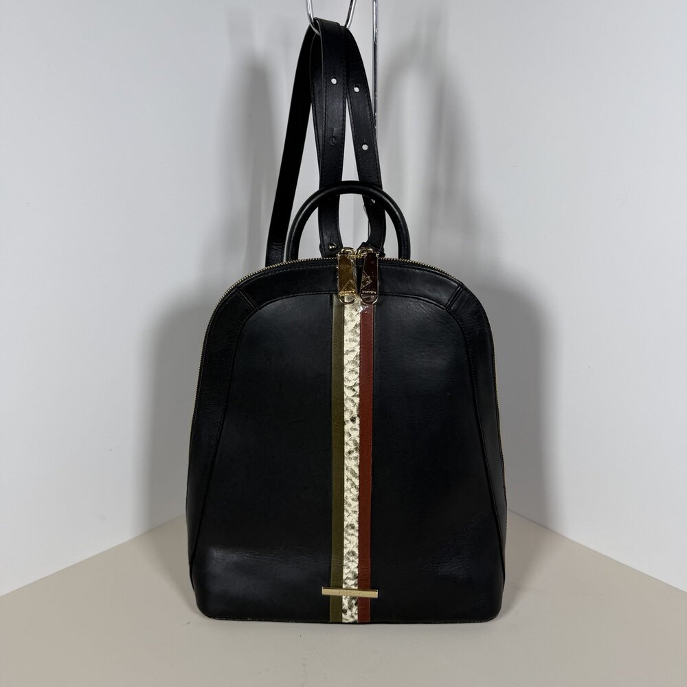 Brahmin Black Smooth Leather Dartmouth Stripe Hybrid Backpack